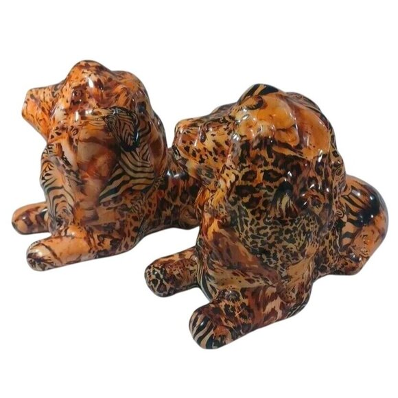 2 Lion Safari Figurine La Vie Patchwork Decoupage Home Decorative Lion King Pair - Picture 9 of 13
